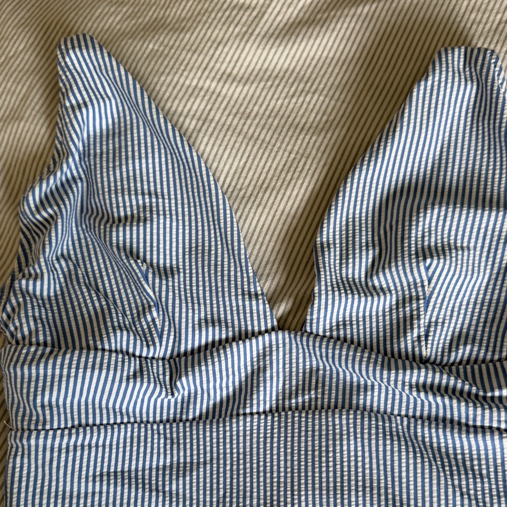 J. Crew Blue and White Striped One-Piece Swimsuit - Picture 2 of 4
